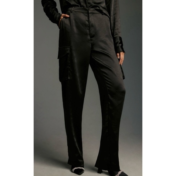 NEW GOOD AMERICAN Satin Cargo Pants in Black